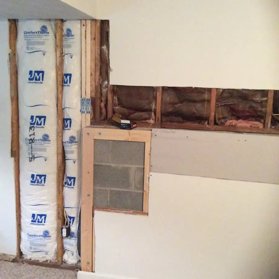 Wall insulation replacement during Basement Flood Cleanup in Corning